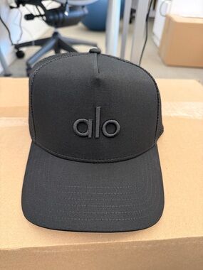 ALO Yoga Black Mesh Trucker Cap with Raised Logo